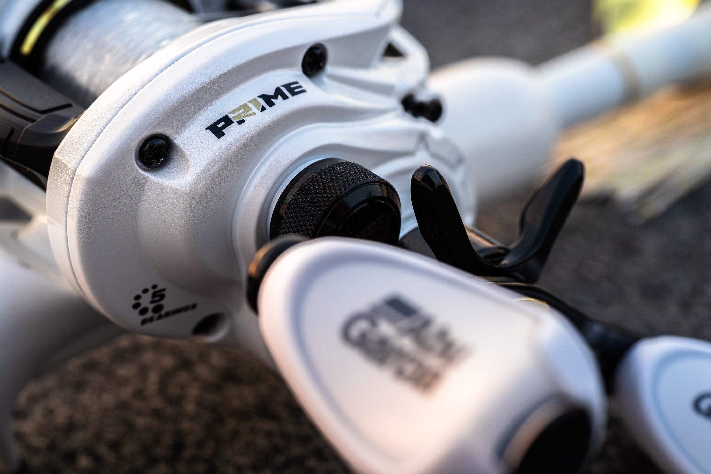 Close up of a Abu Garcia x PRIME21 Low Profile Baitcast Combo